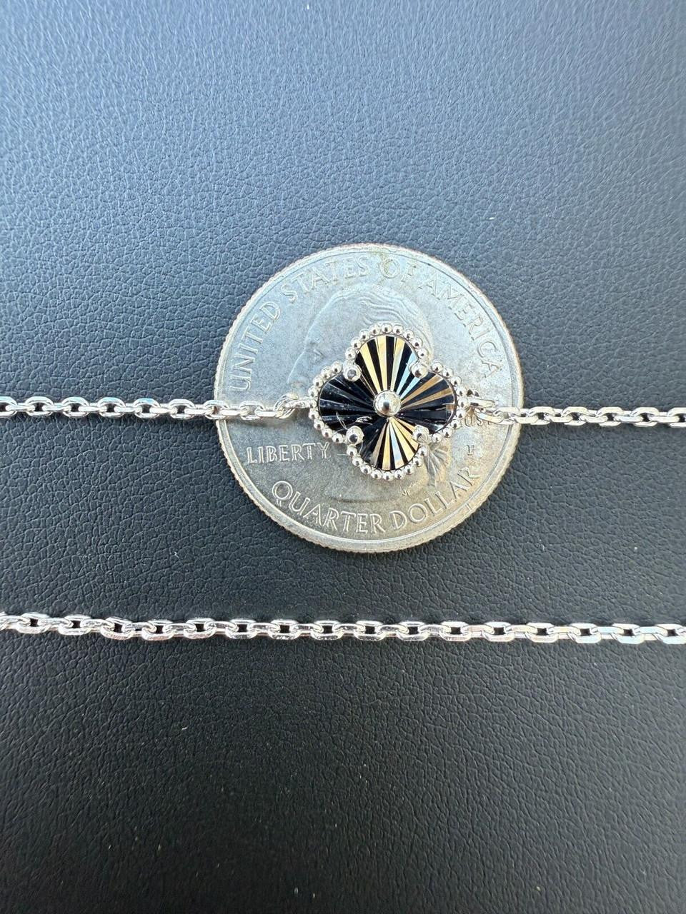 Clover Link Chain Necklace Or Bracelet Diamond Cut Motifs - 925 Sterling Silver - 5.5"-24"