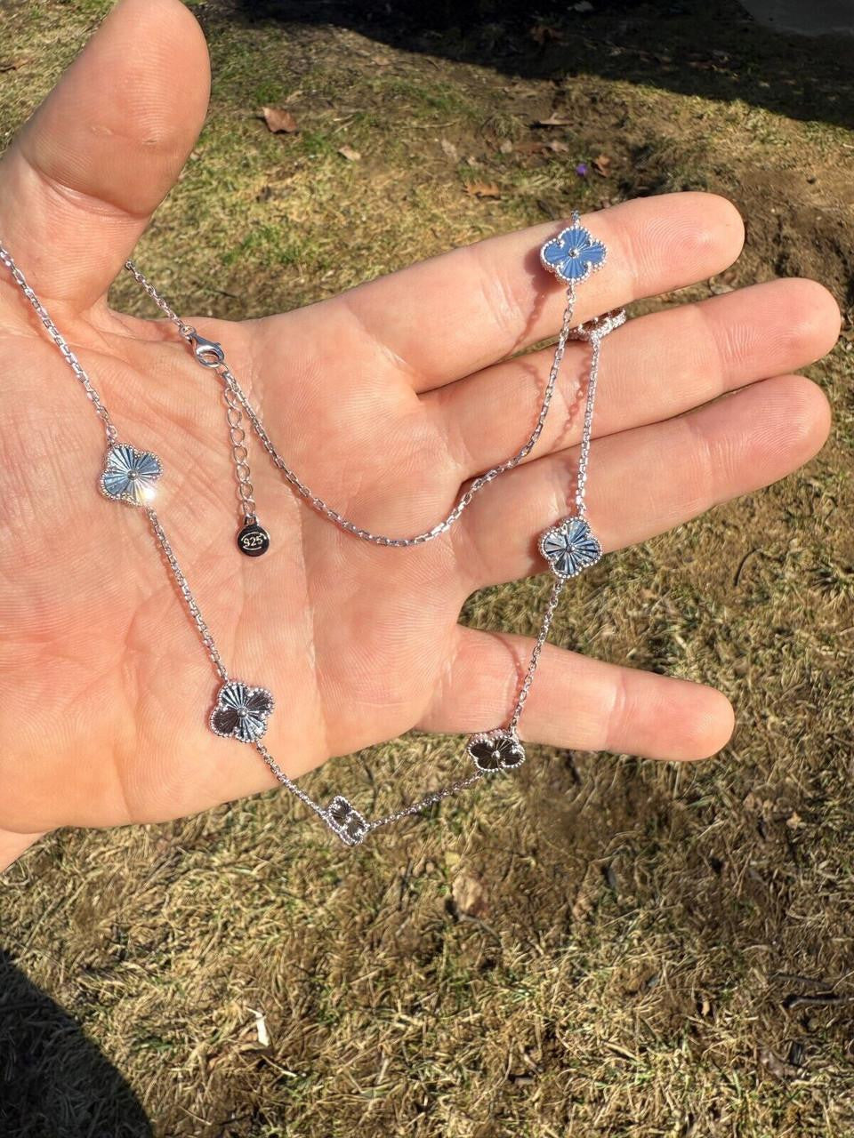 Clover Link Chain Necklace Or Bracelet Diamond Cut Motifs - 925 Sterling Silver - 5.5"-24"