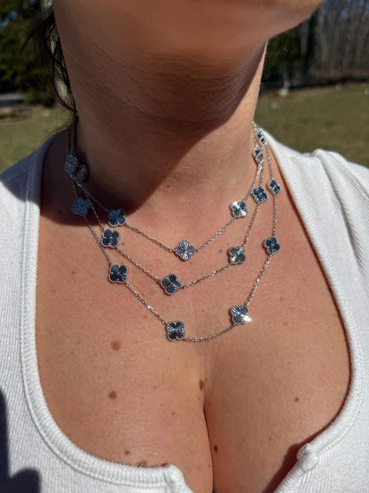 Clover Link Chain Necklace Or Bracelet Diamond Cut Motifs - 925 Sterling Silver - 5.5"-24"