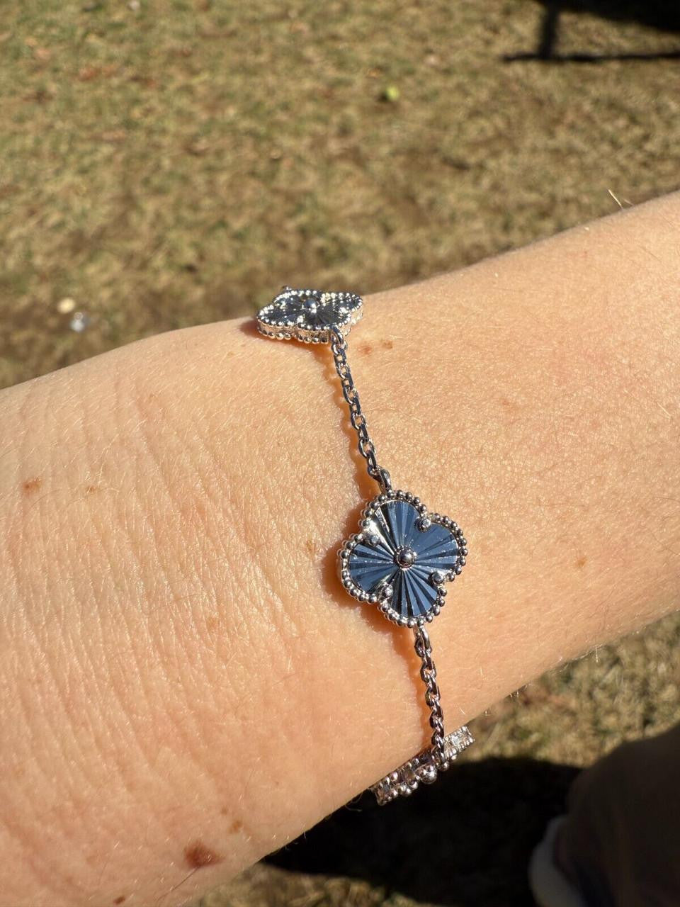 Clover Link Chain Necklace Or Bracelet Diamond Cut Motifs - 925 Sterling Silver - 5.5"-24"