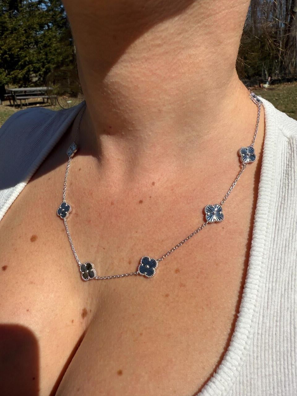 Clover Link Chain Necklace Or Bracelet Diamond Cut Motifs - 925 Sterling Silver - 5.5"-24"