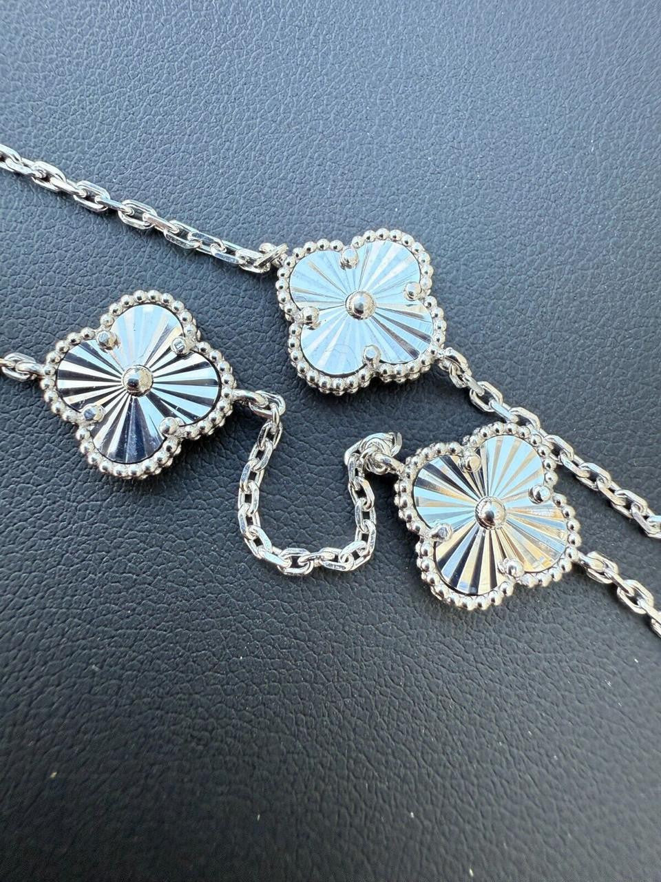 Clover Link Chain Necklace Or Bracelet Diamond Cut Motifs - 925 Sterling Silver - 5.5"-24"