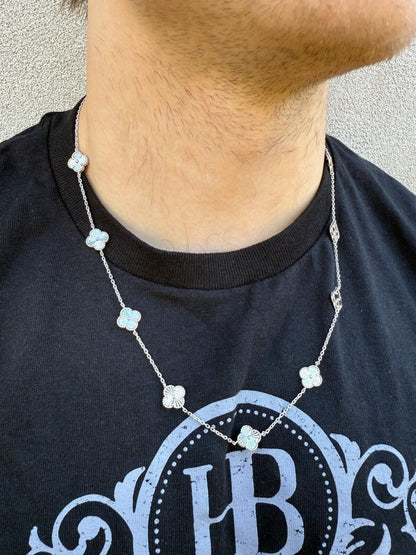 Clover Link Chain Necklace Or Bracelet Diamond Cut Motifs - 925 Sterling Silver - 5.5"-24"