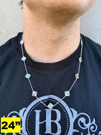 Clover Link Chain Necklace Or Bracelet Diamond Cut Motifs - 925 Sterling Silver - 5.5"-24"