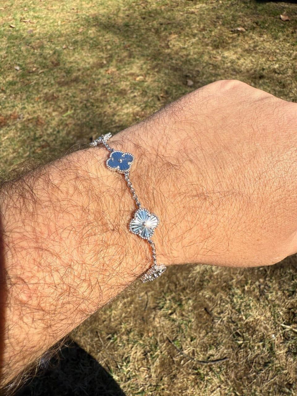 Clover Link Chain Necklace Or Bracelet Diamond Cut Motifs - 925 Sterling Silver - 5.5"-24"