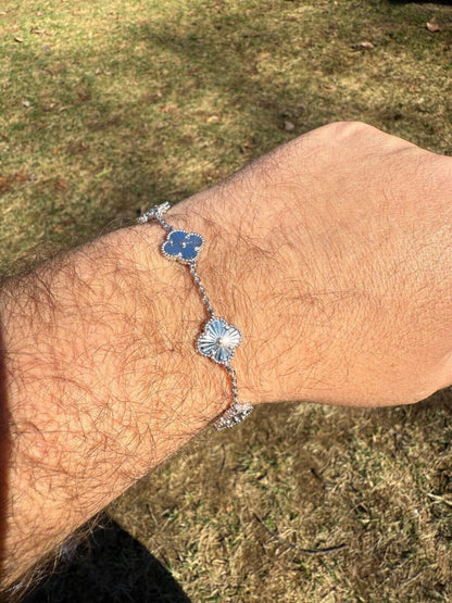 Clover Link Chain Necklace Or Bracelet Diamond Cut Motifs - 925 Sterling Silver - 5.5"-24"