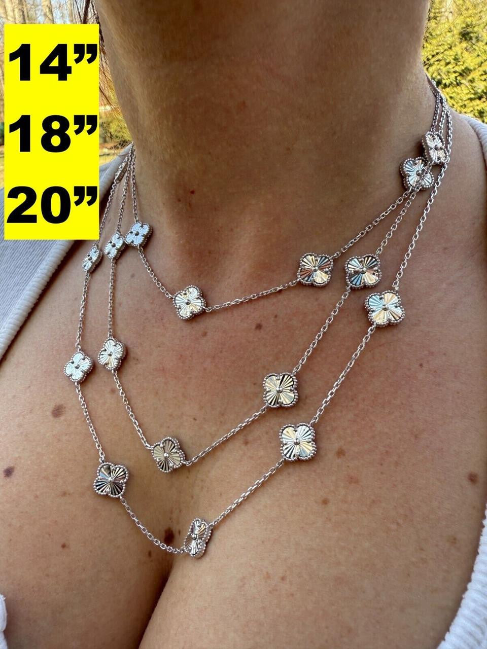 Clover Link Chain Necklace Or Bracelet Diamond Cut Motifs - 925 Sterling Silver - 5.5"-24"