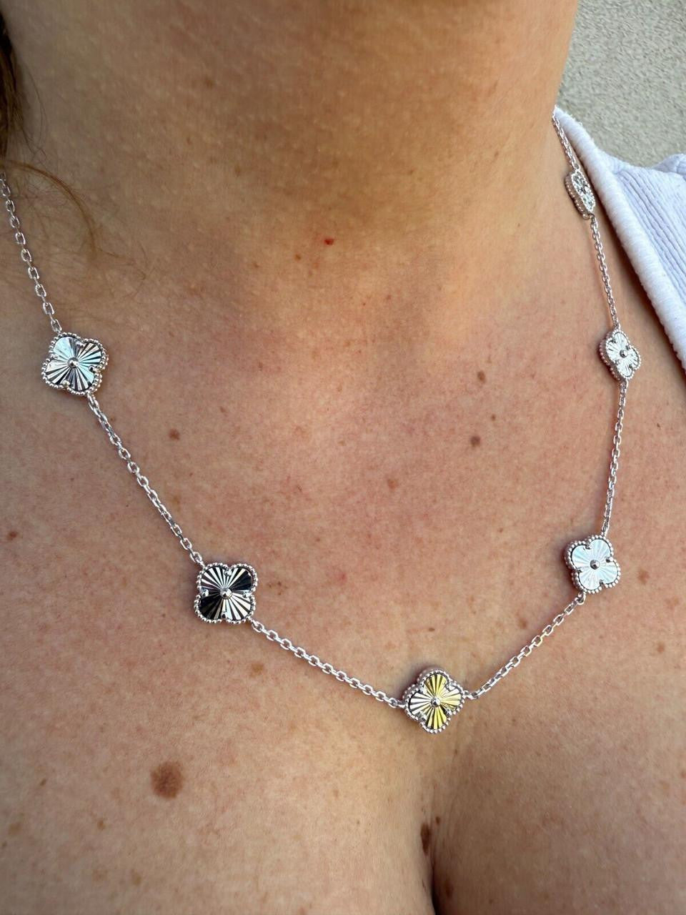 Clover Link Chain Necklace Or Bracelet Diamond Cut Motifs - 925 Sterling Silver - 5.5"-24"