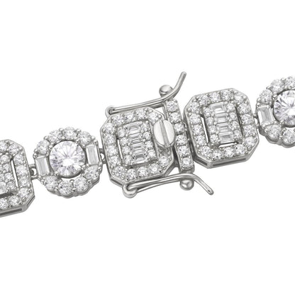 Cluster Tennis Link Chain Necklace Iced Out CZ Stones - 925 Silver - 10.5mm - 16"-30"
