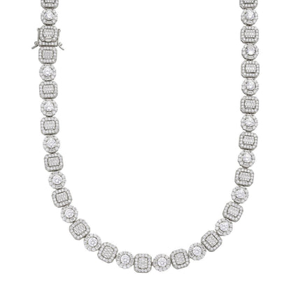 Cluster Tennis Link Chain Necklace Iced Out CZ Stones - 925 Silver - 10.5mm - 16"-30"