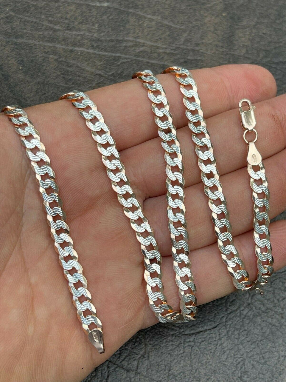 Flat Curb Cuban Chain Necklace - Two Tone Diamond Cut 14k Rose Gold Vermeil 925 Sterling Silver - 16"-30" - 3mm-10.5mm
