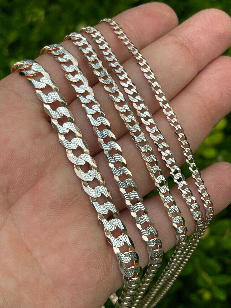 Flat Curb Cuban Chain Necklace - Two Tone Diamond Cut 14k Rose Gold Vermeil 925 Sterling Silver - 16"-30" - 3mm-10.5mm