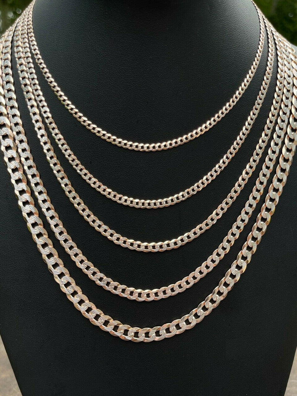 Flat Curb Cuban Chain Necklace - Two Tone Diamond Cut 14k Rose Gold Vermeil 925 Sterling Silver - 16"-30" - 3mm-10.5mm