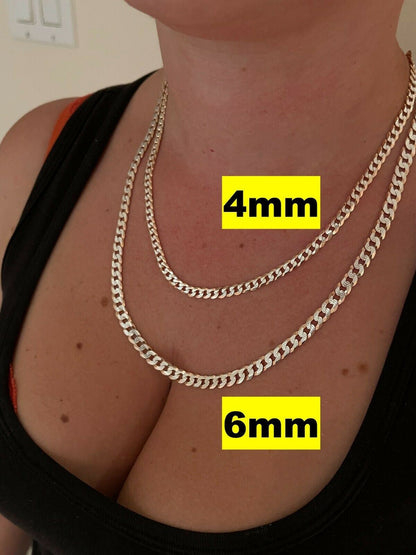 Flat Curb Cuban Chain Necklace - Two Tone Diamond Cut 14k Rose Gold Vermeil 925 Sterling Silver - 16"-30" - 3mm-10.5mm