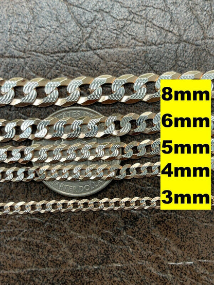 Flat Curb Cuban Chain Necklace - Two Tone Diamond Cut 14k Rose Gold Vermeil 925 Sterling Silver - 16"-30" - 3mm-10.5mm