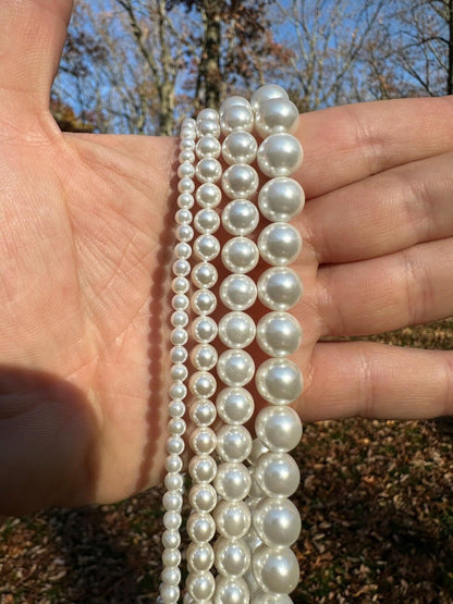 Cultured Pearl Chain Necklace - 925 Silver - 14"-28" - 4mm-10mm