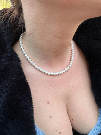 Cultured Pearl Chain Necklace - 925 Silver - 14"-28" - 4mm-10mm