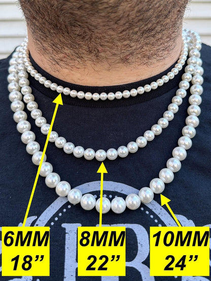 Cultured Pearl Chain Necklace - 925 Silver - 14"-28" - 4mm-10mm