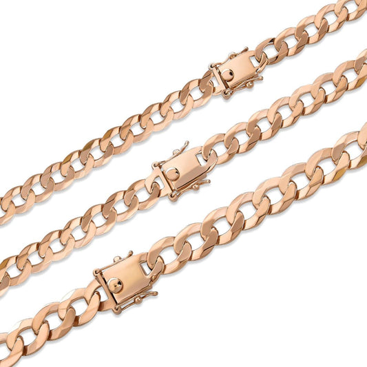 Curb Cuban Link Chain Bracelet W. Box Lock - 14k Rose Gold Vermeil 925 Sterling Silver - 18"-30" - 9.5mm-13mm