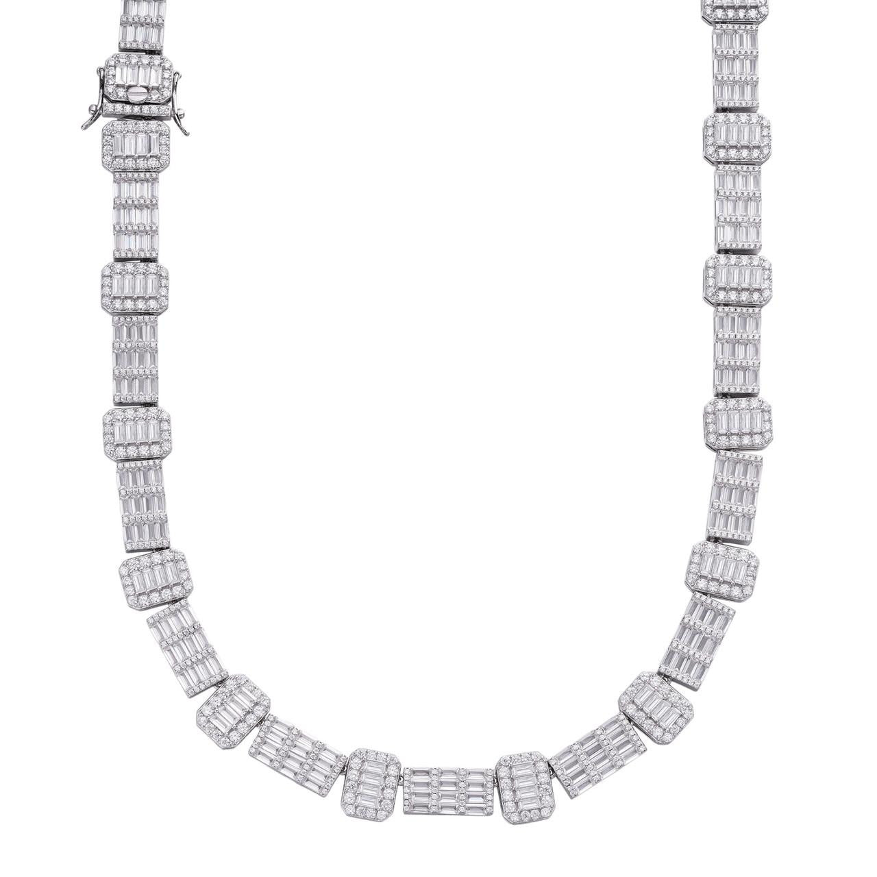 Custom Baguette Tennis Chain Necklace Iced Out CZ Stones - 925 Silver - 12mm - 18"-28"