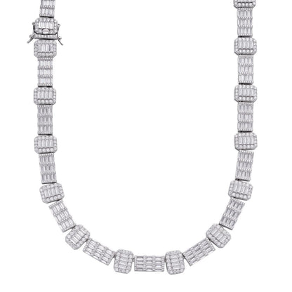 Custom Baguette Tennis Chain Necklace Iced Out CZ Stones - 925 Silver - 12mm - 18"-28"