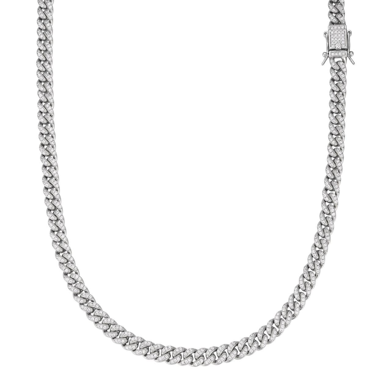 Everyday Wear Miami Cuban Link Chain Necklace Iced Out CZ Stones - 925 Silver - 6mm- 16-30"