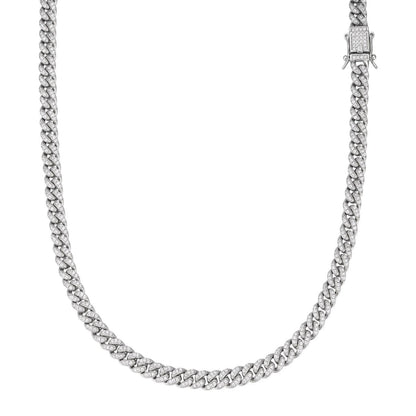 Everyday Wear Miami Cuban Link Chain Necklace Iced Out CZ Stones - 925 Silver - 6mm- 16-30"