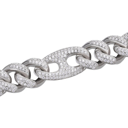 Figarucci Figaro Mariner Cross Link Chain Necklace Iced Out CZ Stones - 925 Silver - 12mm - 18"-30"