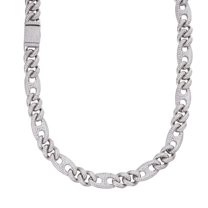 Figarucci Figaro Mariner Cross Link Chain Necklace Iced Out CZ Stones - 925 Silver - 12mm - 18"-30"