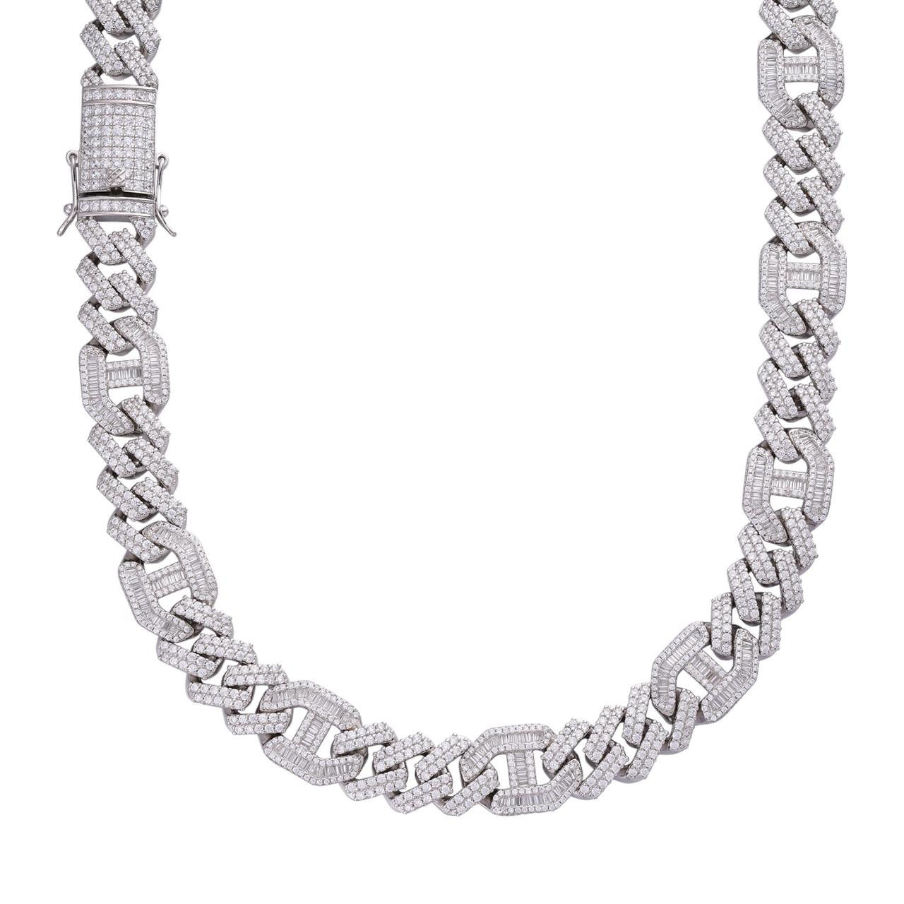 Figarucci Prong Cuban Link Chain Necklace Iced Out CZ Stones - 925 Silver - 15mm - 18"-30"