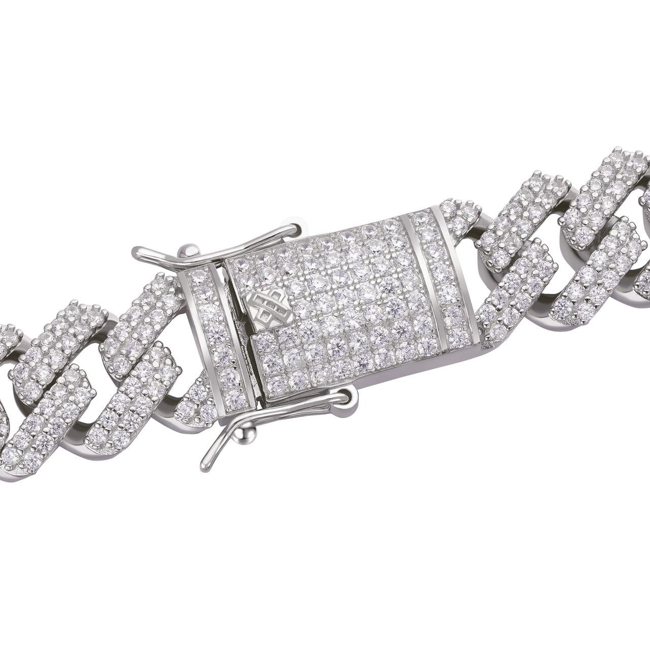 Figarucci Prong Cuban Link Chain Necklace Iced Out CZ Stones - 925 Silver - 15mm - 18"-30"