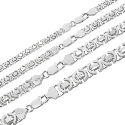 Flat Byzantine Link Chain Necklace Or Bracelet - 925 Sterling Silver - 7"-30" - 5mm-10mm