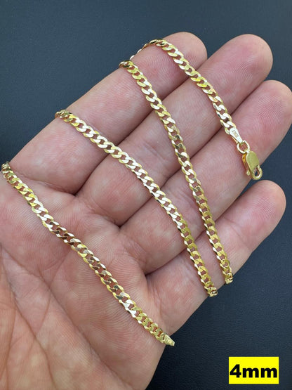 Flat Curb Cuban Chain Necklace - 14k Gold Vermeil 925 Sterling Silver - 16"-30" - 3mm-10.5mm