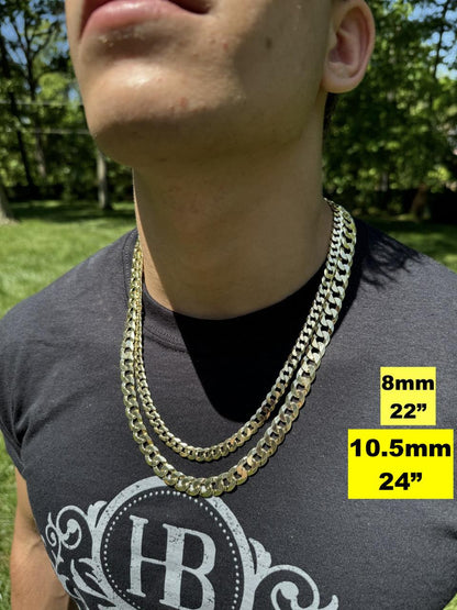 Flat Curb Cuban Chain Necklace - 14k Gold Vermeil 925 Sterling Silver - 16"-30" - 3mm-10.5mm