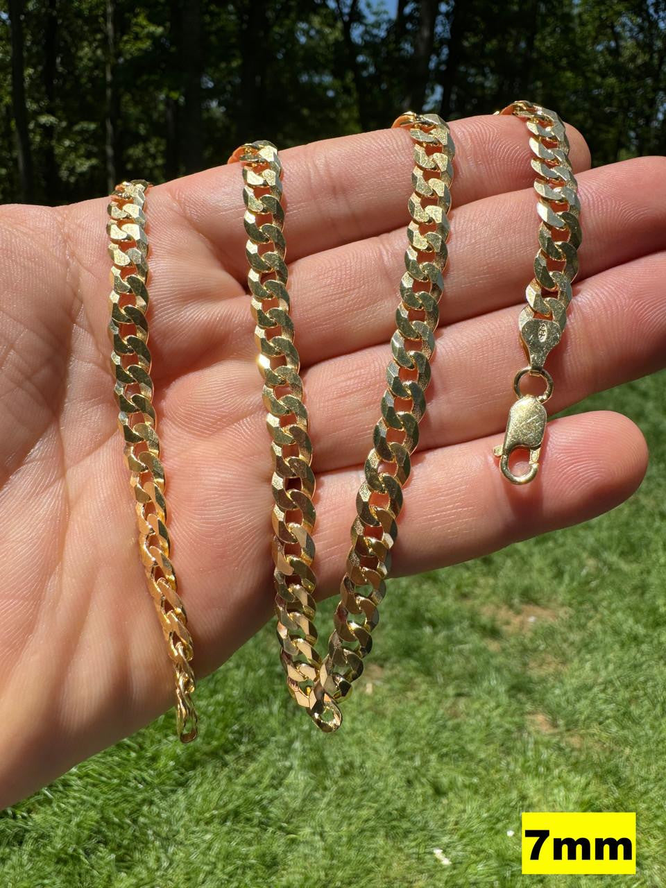 Flat Curb Cuban Chain Necklace - 14k Gold Vermeil 925 Sterling Silver - 16"-30" - 3mm-10.5mm