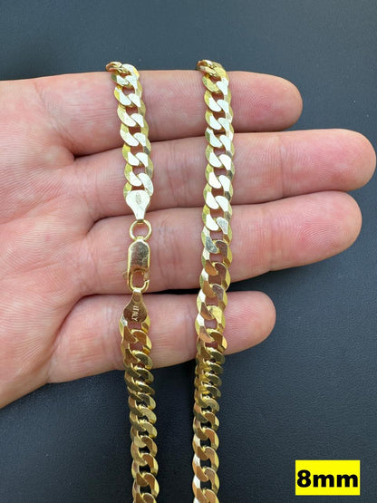 Flat Curb Cuban Chain Necklace - 14k Gold Vermeil 925 Sterling Silver - 16"-30" - 3mm-10.5mm
