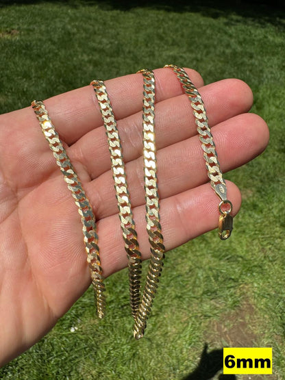 Flat Curb Cuban Chain Necklace - 14k Gold Vermeil 925 Sterling Silver - 16"-30" - 3mm-10.5mm
