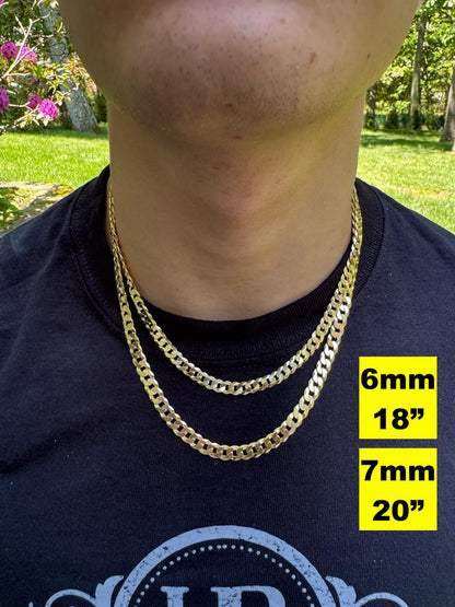 Flat Curb Cuban Chain Necklace - 14k Gold Vermeil 925 Sterling Silver - 16"-30" - 3mm-10.5mm
