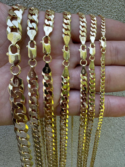 Flat Curb Cuban Chain Necklace - 14k Gold Vermeil 925 Sterling Silver - 16"-30" - 3mm-10.5mm