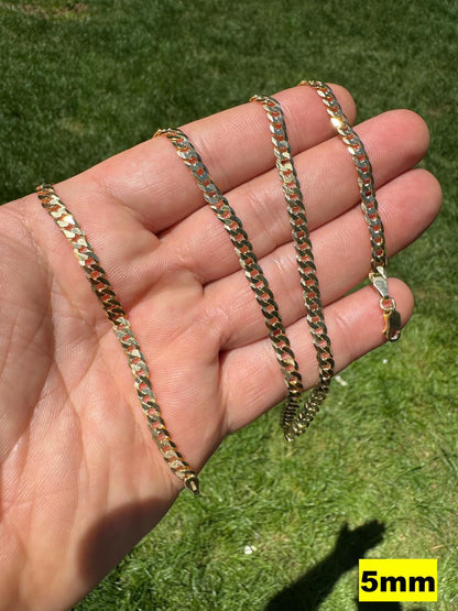 Flat Curb Cuban Chain Necklace - 14k Gold Vermeil 925 Sterling Silver - 16"-30" - 3mm-10.5mm