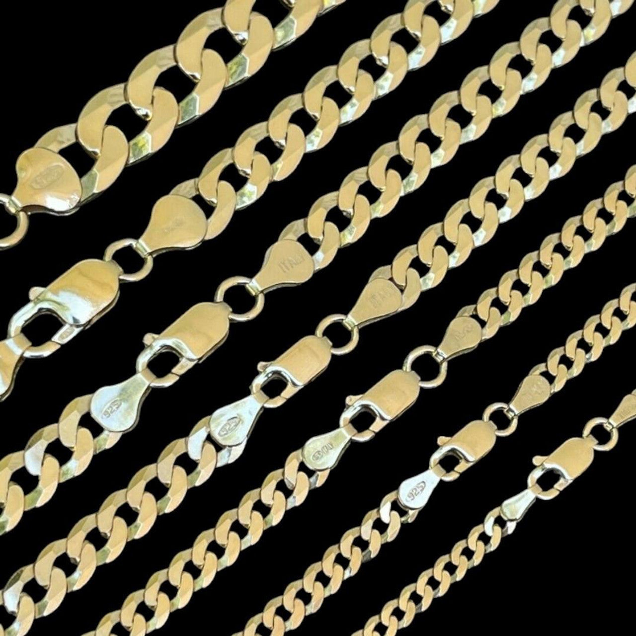 Flat Curb Cuban Chain Necklace - 14k Gold Vermeil 925 Sterling Silver - 16"-30" - 3mm-10.5mm