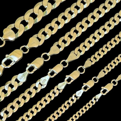 Flat Curb Cuban Chain Necklace - 14k Gold Vermeil 925 Sterling Silver - 16"-30" - 3mm-10.5mm