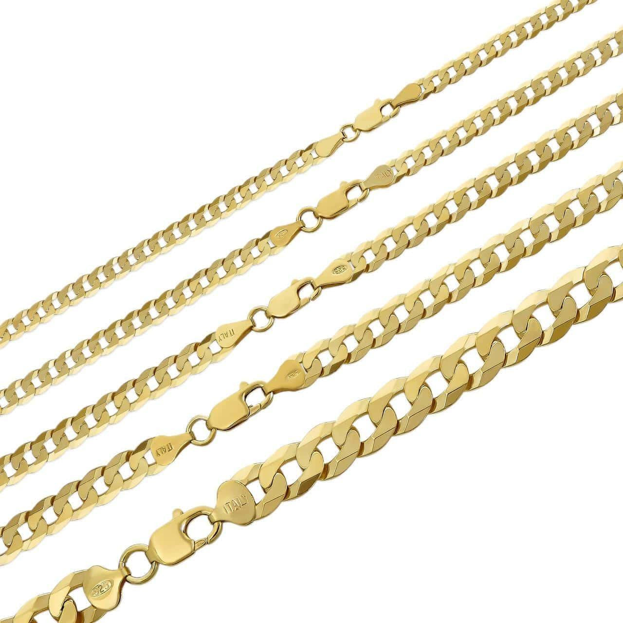 Flat Curb Cuban Chain Necklace - 14k Gold Vermeil 925 Sterling Silver - 16"-30" - 3mm-10.5mm