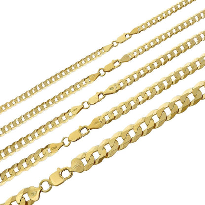 Flat Curb Cuban Chain Necklace - 14k Gold Vermeil 925 Sterling Silver - 16"-30" - 3mm-10.5mm