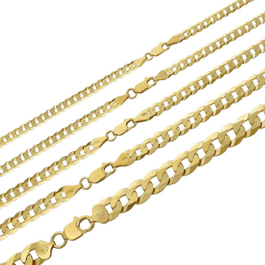 Flat Curb Cuban Chain Necklace - 14k Gold Vermeil 925 Sterling Silver - 16"-30" - 3mm-10.5mm
