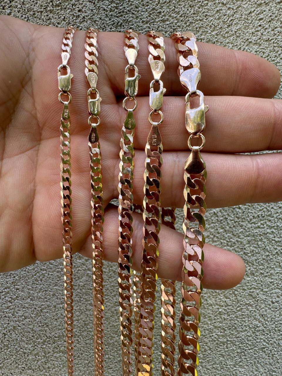 Flat Curb Cuban Chain Necklace - 14k Rose Gold Vermeil 925 Sterling Silver - 16"-30" - 3mm-8mm