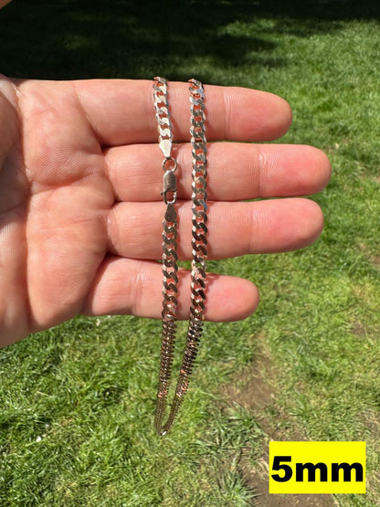 Flat Curb Cuban Chain Necklace - 14k Rose Gold Vermeil 925 Sterling Silver - 16"-30" - 3mm-8mm