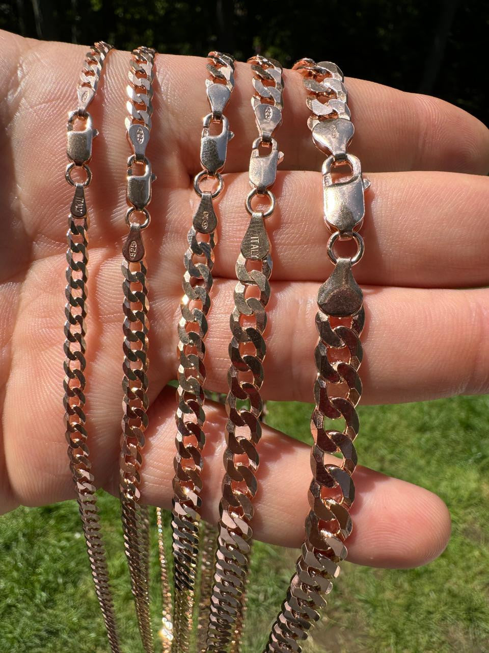 Flat Curb Cuban Chain Necklace - 14k Rose Gold Vermeil 925 Sterling Silver - 16"-30" - 3mm-8mm