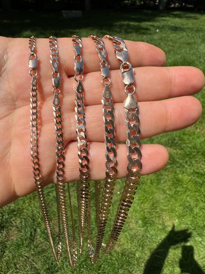 Flat Curb Cuban Chain Necklace - 14k Rose Gold Vermeil 925 Sterling Silver - 16"-30" - 3mm-8mm