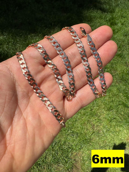 Flat Curb Cuban Chain Necklace - 14k Rose Gold Vermeil 925 Sterling Silver - 16"-30" - 3mm-8mm